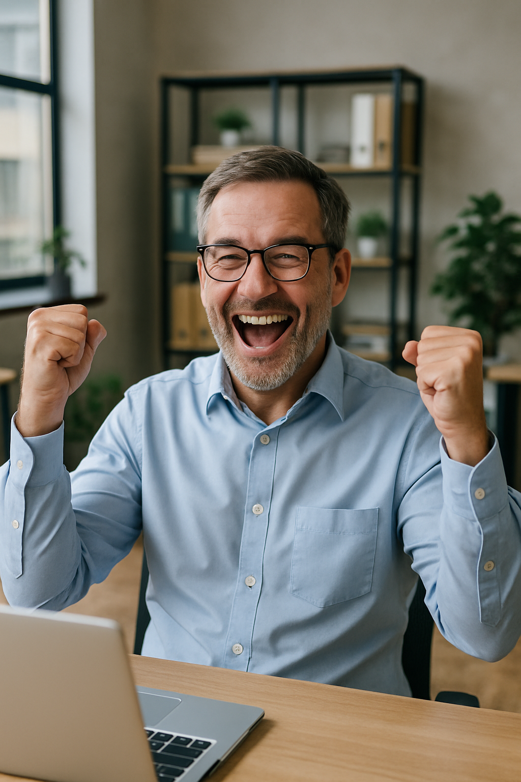 Successful businessman celebrating